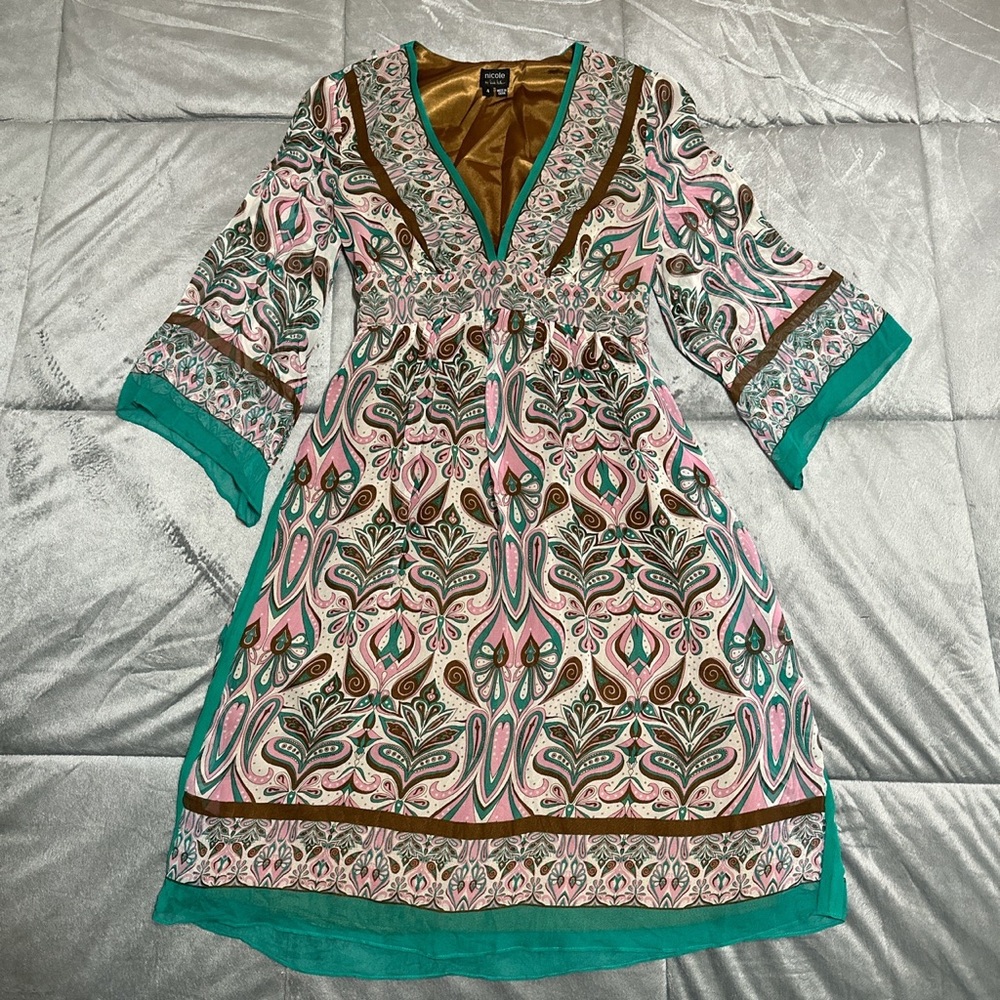 Nicole Miller - V Neck Boho Midi Dress